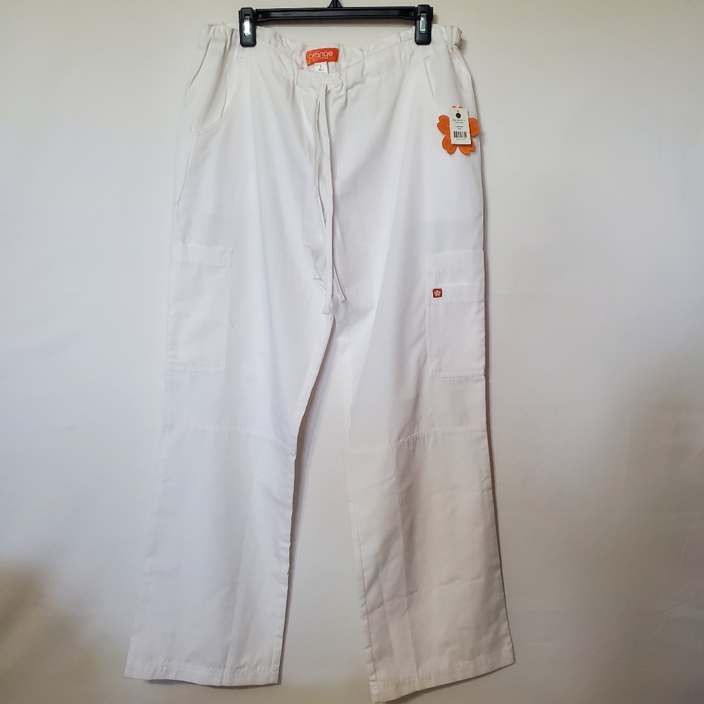 Scrubs Size L Tall Orange Standard Brand White  Elastic Waist Technical Wide Leg